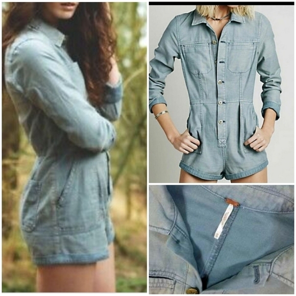 ♥️❤Free People 
Denim‎ Utility Romper - Picture 1 of 2